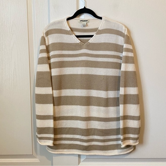 Eddie Bauer Knit Cream and Tan Striped Cotton Sweater Size Large - Picture 11 of 11